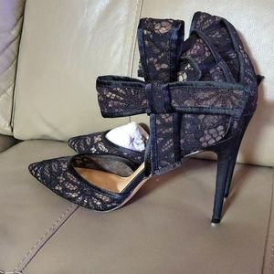 INC Ankle Bow Tie Shoes Black-Lace Heels Sz 7.5 Brand New